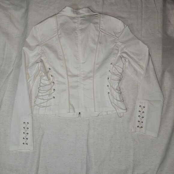 Y2k White Lace Detail Moto Jacket Zip Womens White House Black Market Size 12 - Picture 4 of 13